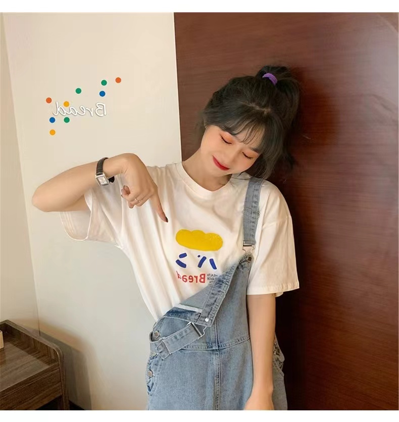 200g combed and tight spun in 2025, pure cotton back bag strip, spring and summer loose shoulder printed short-sleeved T-shirt
