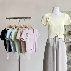 2025 summer new French pure niche three-dimensional floral sweater short-sleeved T-shirt versatile design top for women