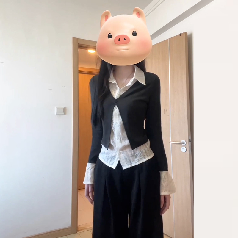 設計感長袖POLO領襯衫秋冬修身顯瘦假兩件別致上衣女