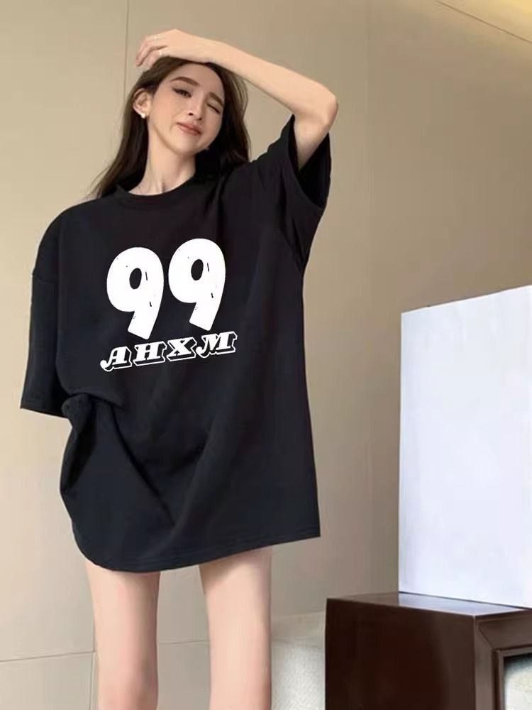 200g pure cotton 2025 new summer large size loose mid-length dress fat mm short-sleeved T-shirt skirt for women