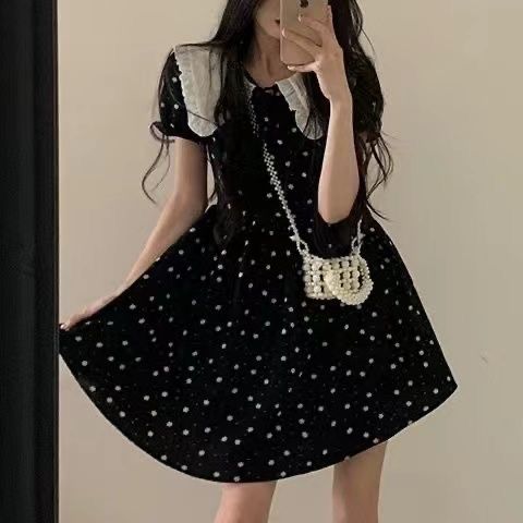 學院風連衣裙女學生夏季款純欲風碎花公主裙收腰顯瘦娃娃領仙女裙