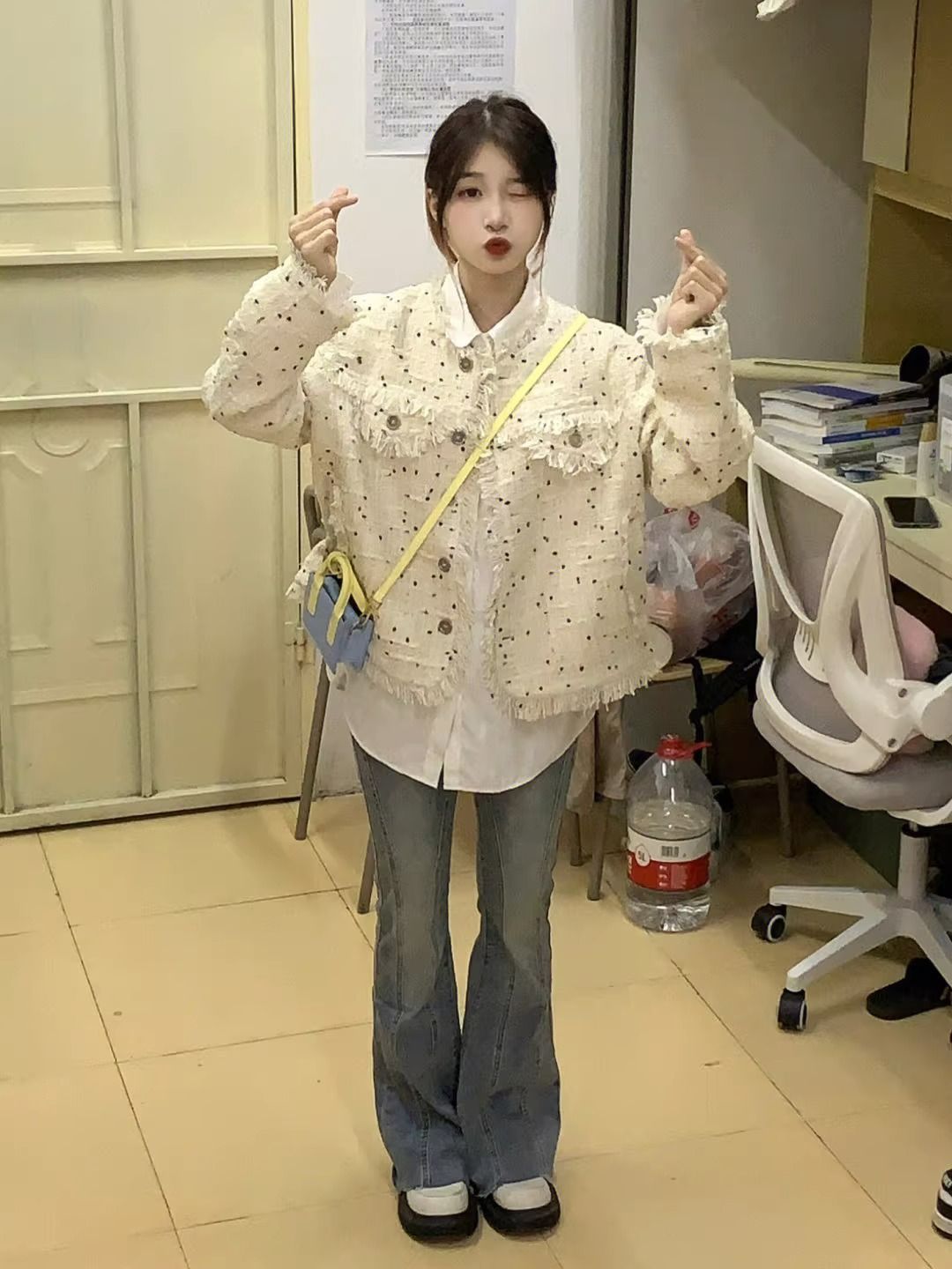 韓版彩色波點小香風外套女2025秋季新款ins休閒百搭流蘇夾克上衣