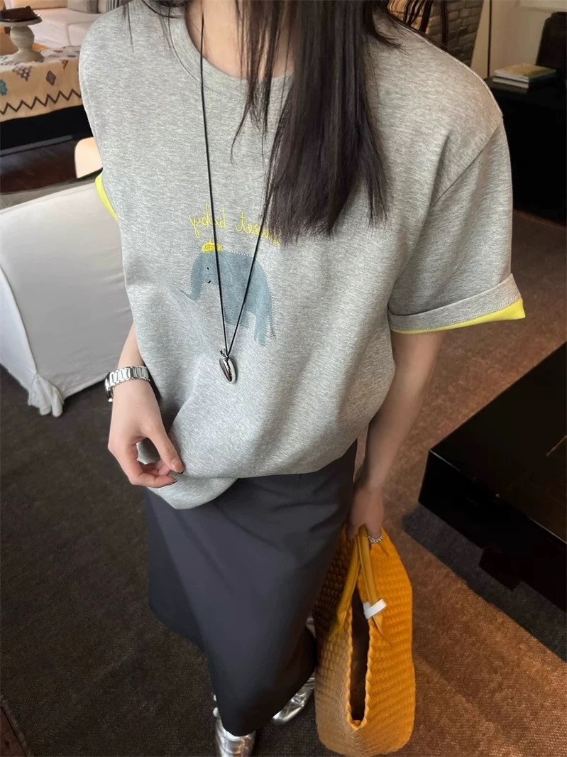 Loose cartoon age-reducing short-sleeved top for women's summer loose half-sleeved T-shirt