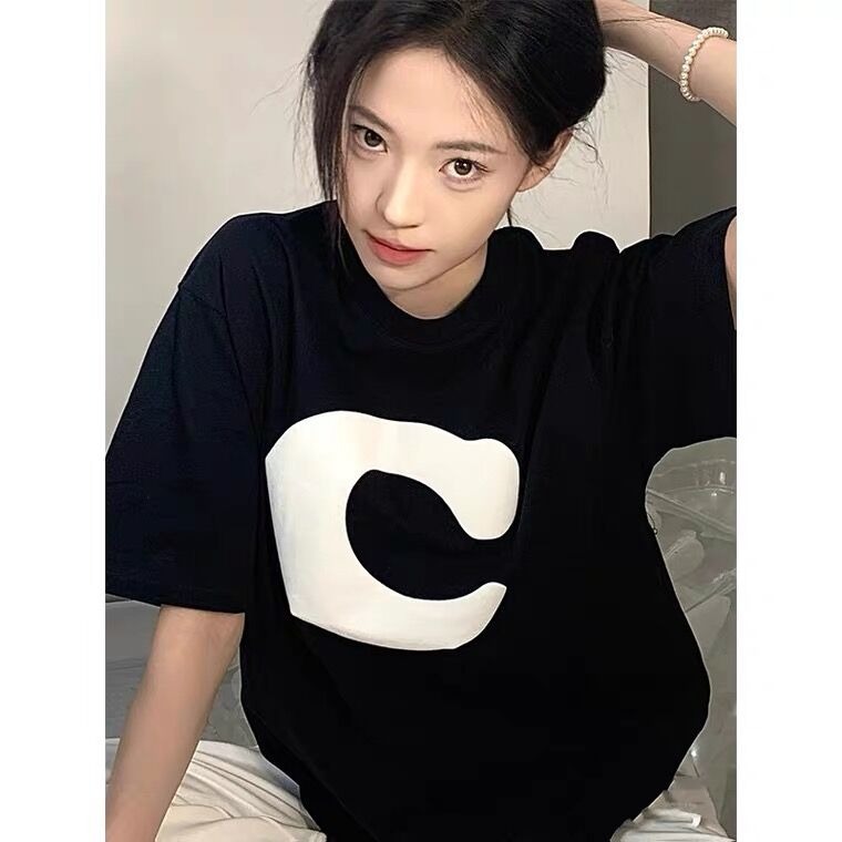 純棉後包領街頭短袖t恤女2025新款夏季ins潮牌寬鬆港