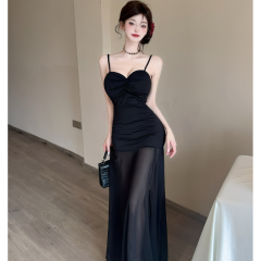 Sexy mesh hip-packing long suspender base dress