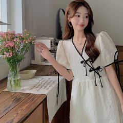 原版面料+做法設計感小眾旗袍裙2025夏季收腰泡泡袖連衣裙潮