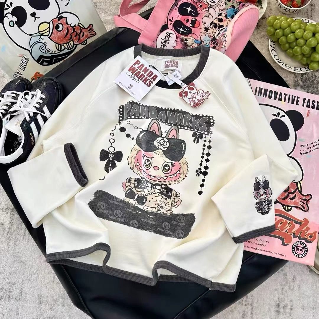 ~Large size women's clothing, Chinese cotton and milk silk Korean version loose contrasting color splicing trendy version sweatshirt for women's spring new style