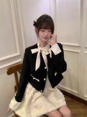 法式富家千金套裝小香風外套蓬蓬連衣裙子高級感小洋裝兩件套春秋