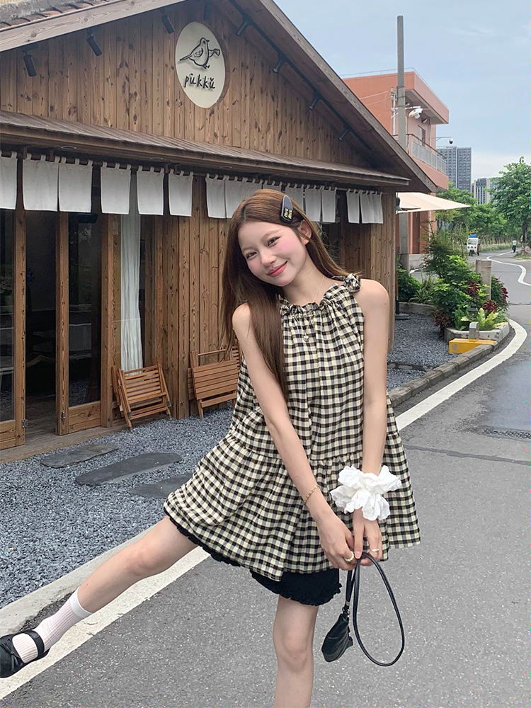實拍 韓chic俏皮少女時尚格子套裝格子上衣+短褲