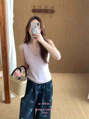 純欲風蕾絲拼接針織吊帶背心女韓系氣質溫柔修身顯瘦無袖打底上衣