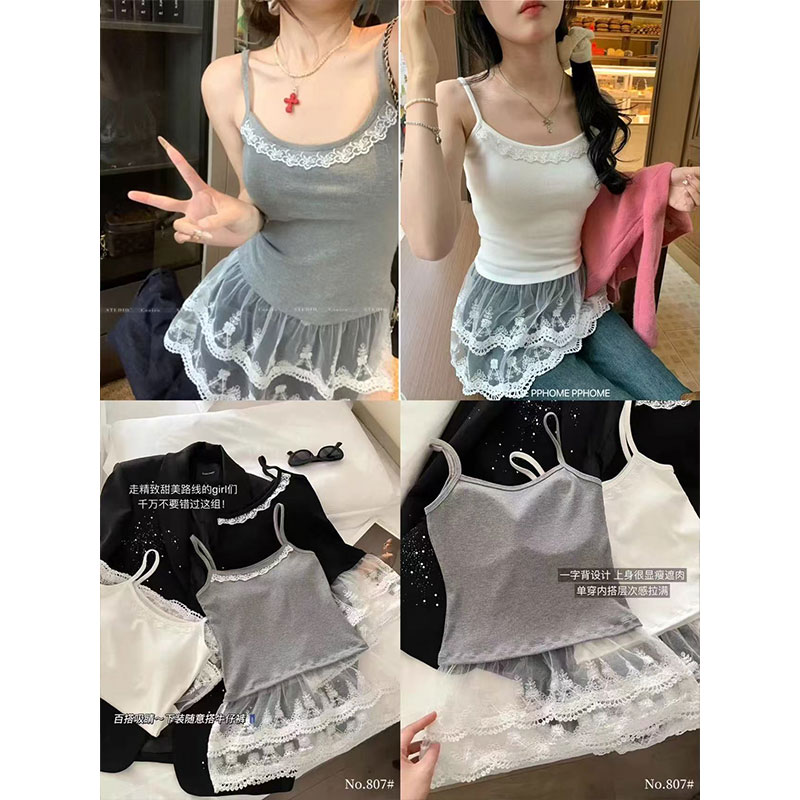 260g men's cotton shoulder strap adjustable sweet hot girl lace splicing suspender summer wear outside and inside vest top