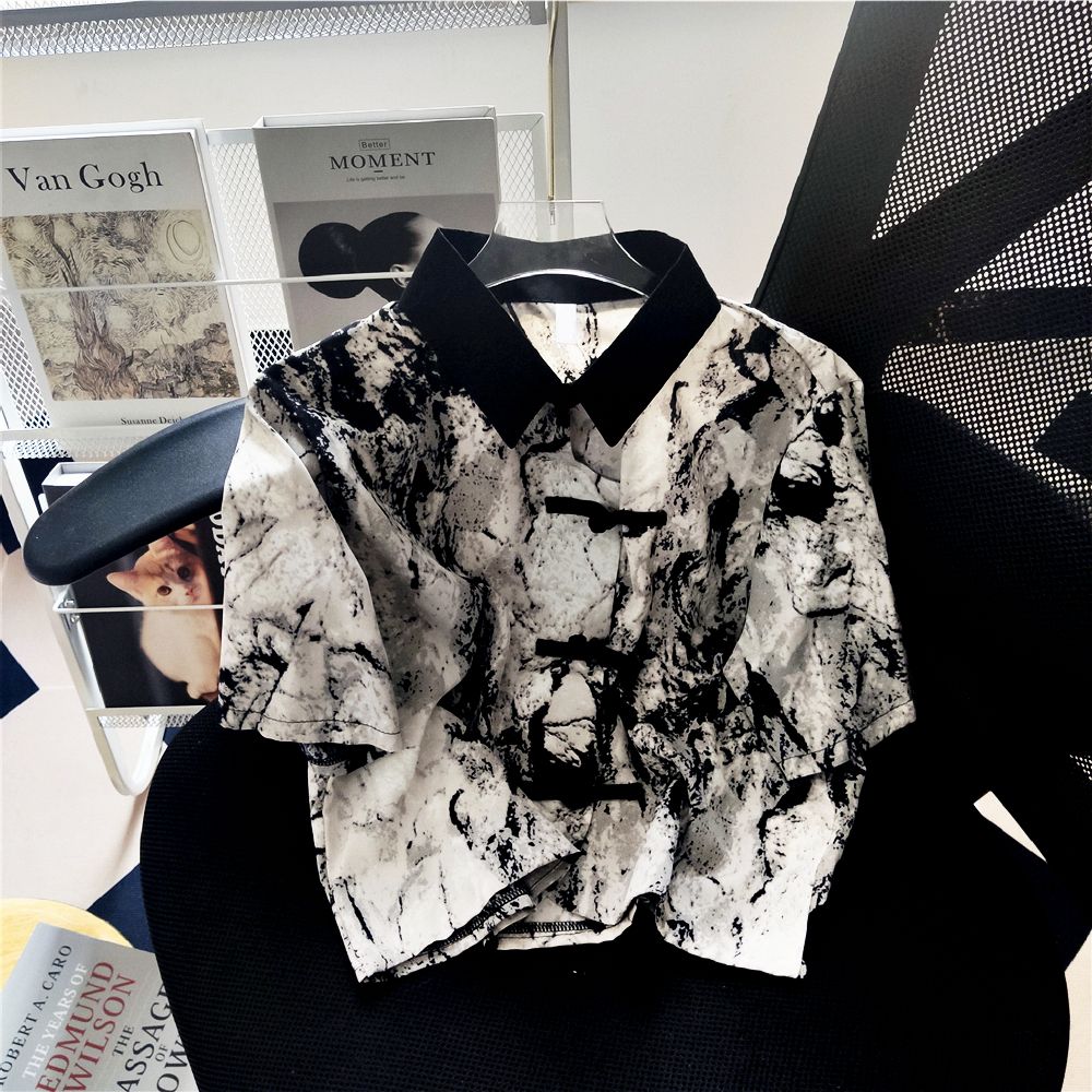 Real-life fashion puff sleeve new Chinese retro improved shirt women's short sleeve short POLO shirt buttoned top summer