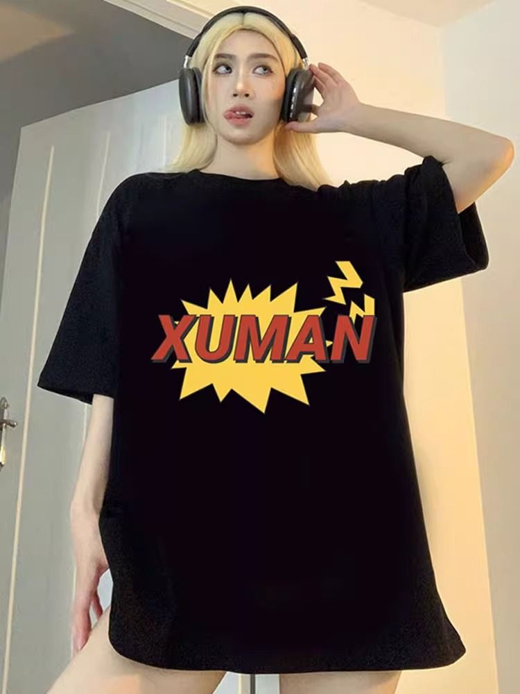 200g pure cotton 2025 new summer large size loose mid-length dress fat mm short-sleeved T-shirt skirt for women