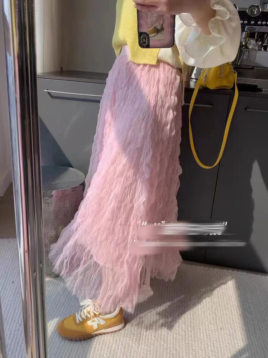 New half skirt for spring and autumn, little princess style, floor-length tiered cake dress, fairy-like super fairy dress, long chiffon skirt