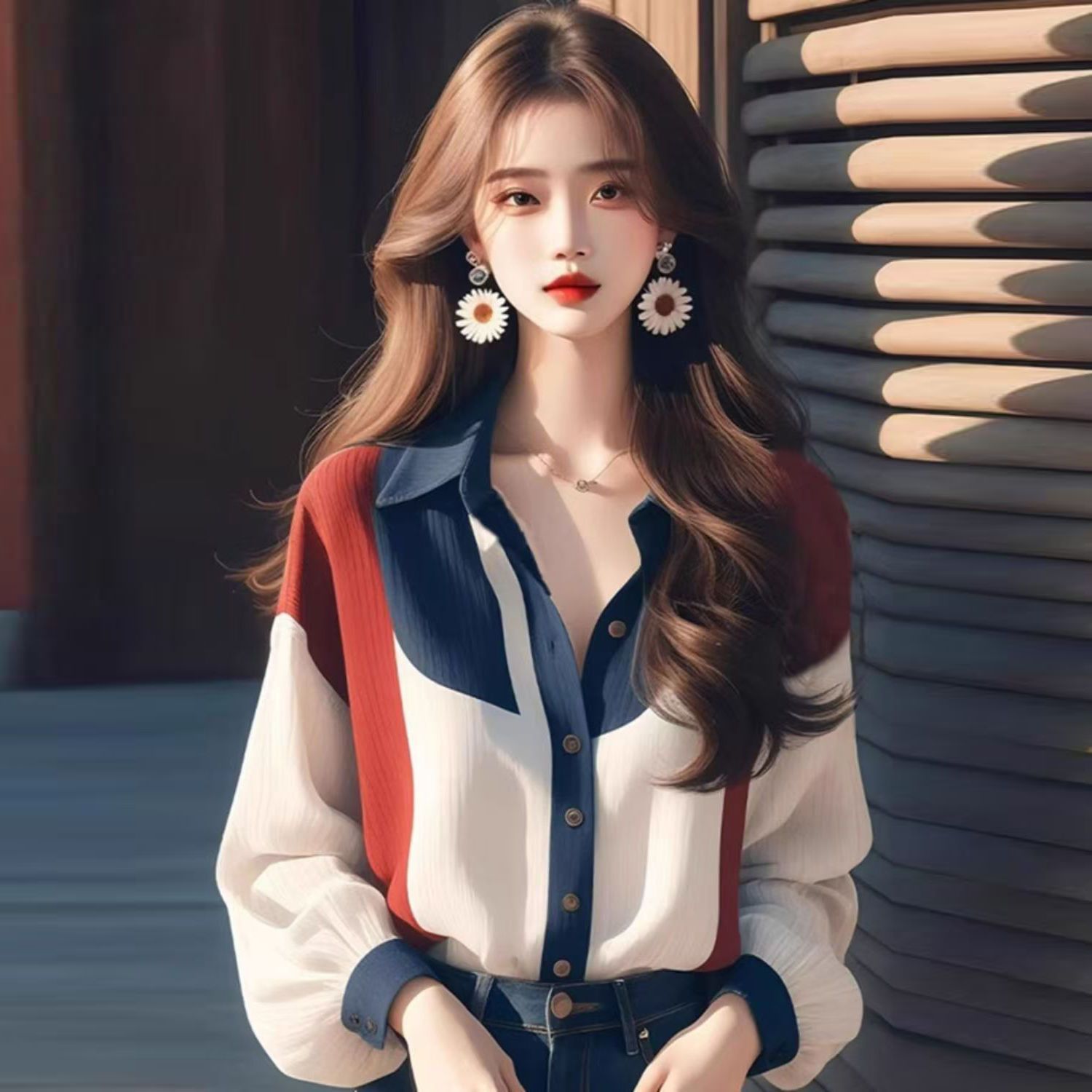 Korean style shirt, long sleeve thin lace base shirt, women's new top, exquisite empty fairy chiffon shirt