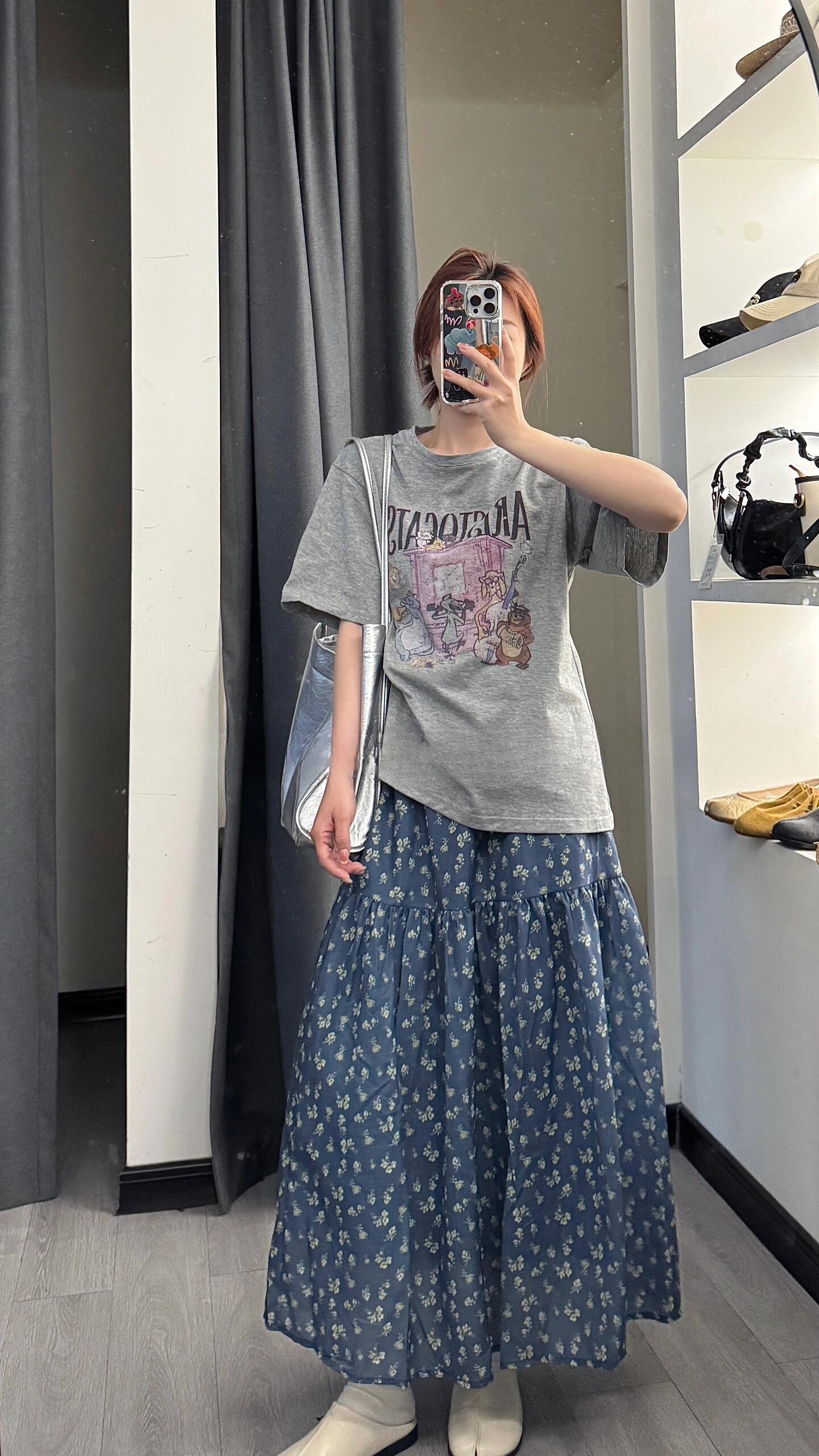 200g combed and tight spun in 2025, pure cotton back bag strip, spring and summer loose shoulder printed short-sleeved T-shirt