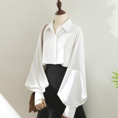 Korean version of spring and autumn lantern sleeves versatile design and fashionable shirt cardigan top thin French work