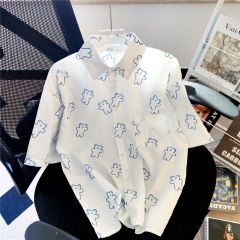 Real shot of the outer wear age-reducing five-point sleeve shirt for women's tops short-sleeved shirt cardigan thin chiffon shirt summer