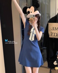 設計感顯瘦海軍領針織連衣裙女裝夏季收腰A字裙減齡短裙