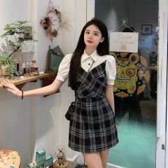 Shirt splicing plaid dress for women in summer 2025 new fashion niche design high-end sense fake two-piece skirt