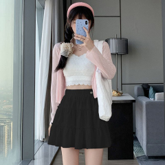 2025夏季新款百搭溫柔風蛋糕半身裙女小個子鬆緊高腰蓬蓬A字短裙