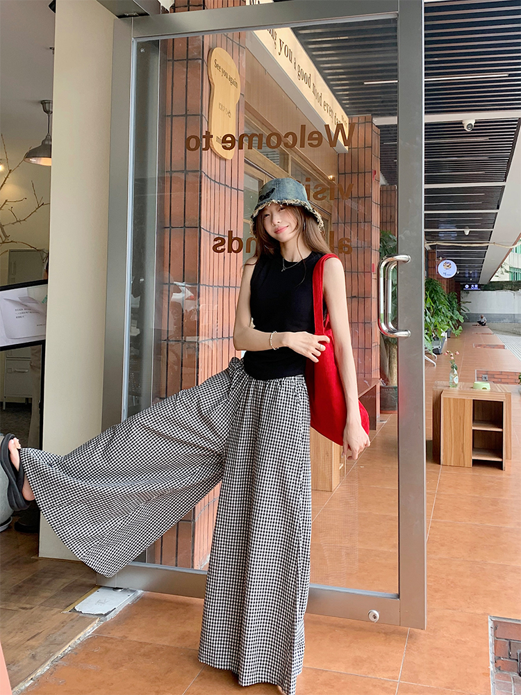 Real photos Korean chic simple and versatile fashion suit slim vest top + plaid pants