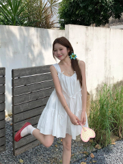 Real shot of the energetic girl Korean chic simple three-dimensional bow simple dress