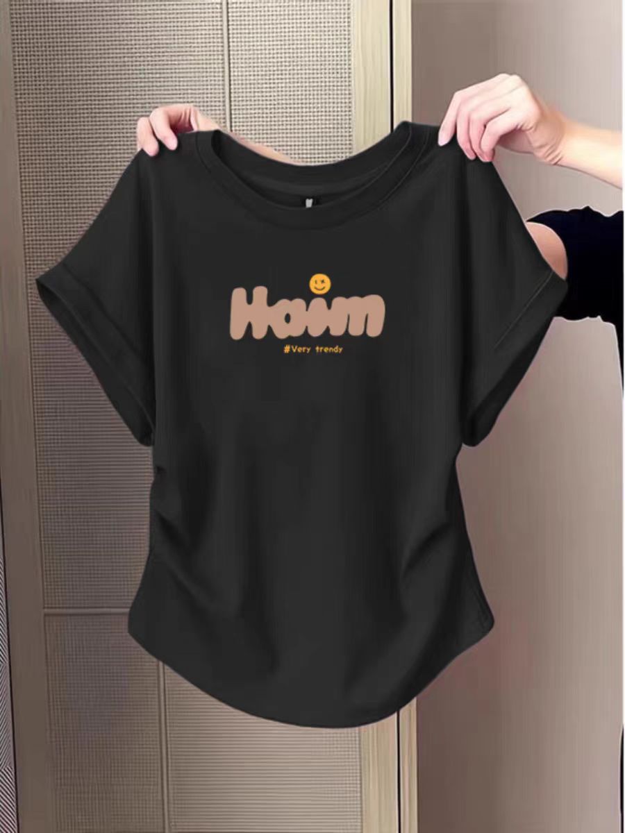 Pure cotton high elastic pleated waist small flying sleeve short sleeve T-shirt for women in summer new slim T-shirt top