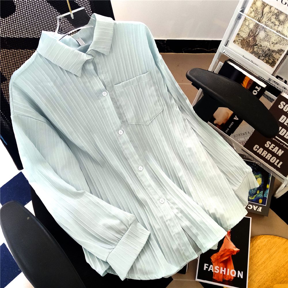 Real photo loose sunscreen long-sleeved shirt for women in spring and summer thin cardigan design solid color shirt jacket top