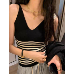 Striped knitted vest for women in summer V-neck inside and outside wearing a bottom sleeveless sexy hot girl short suspender top