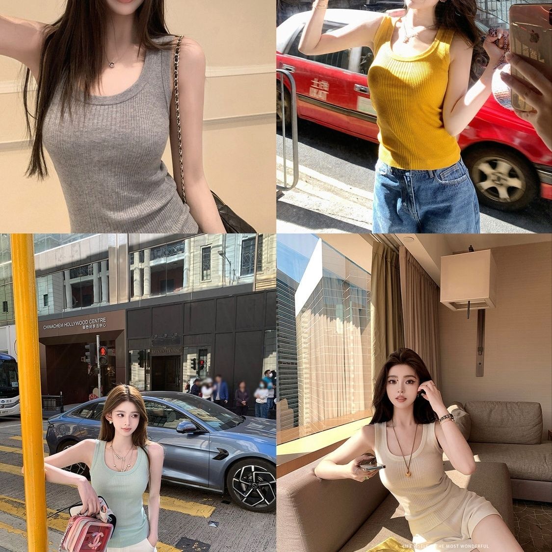 針織春夏季U型領背心女百搭新款無袖吊帶修身顯瘦洋氣打底上衣
