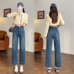 High-waisted slim bell-bottom pants for women with small cropped pants for spring and summer style high-pants nine-point slightly flared jeans