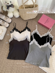 Real-life 25-year new lace splicing suspender vest design sexy V-neck top