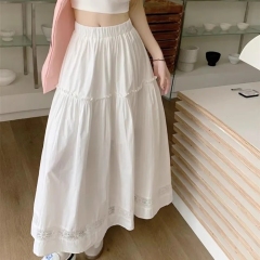 Summer white skirt for women in summer 2025 new drooping large hem skirt high waist slim A-line skirt