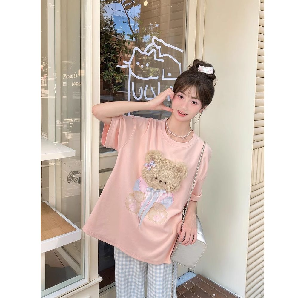 Korean version 2025 new sweet cartoon pattern soft girl loose casual versatile T-shirt women's summer top