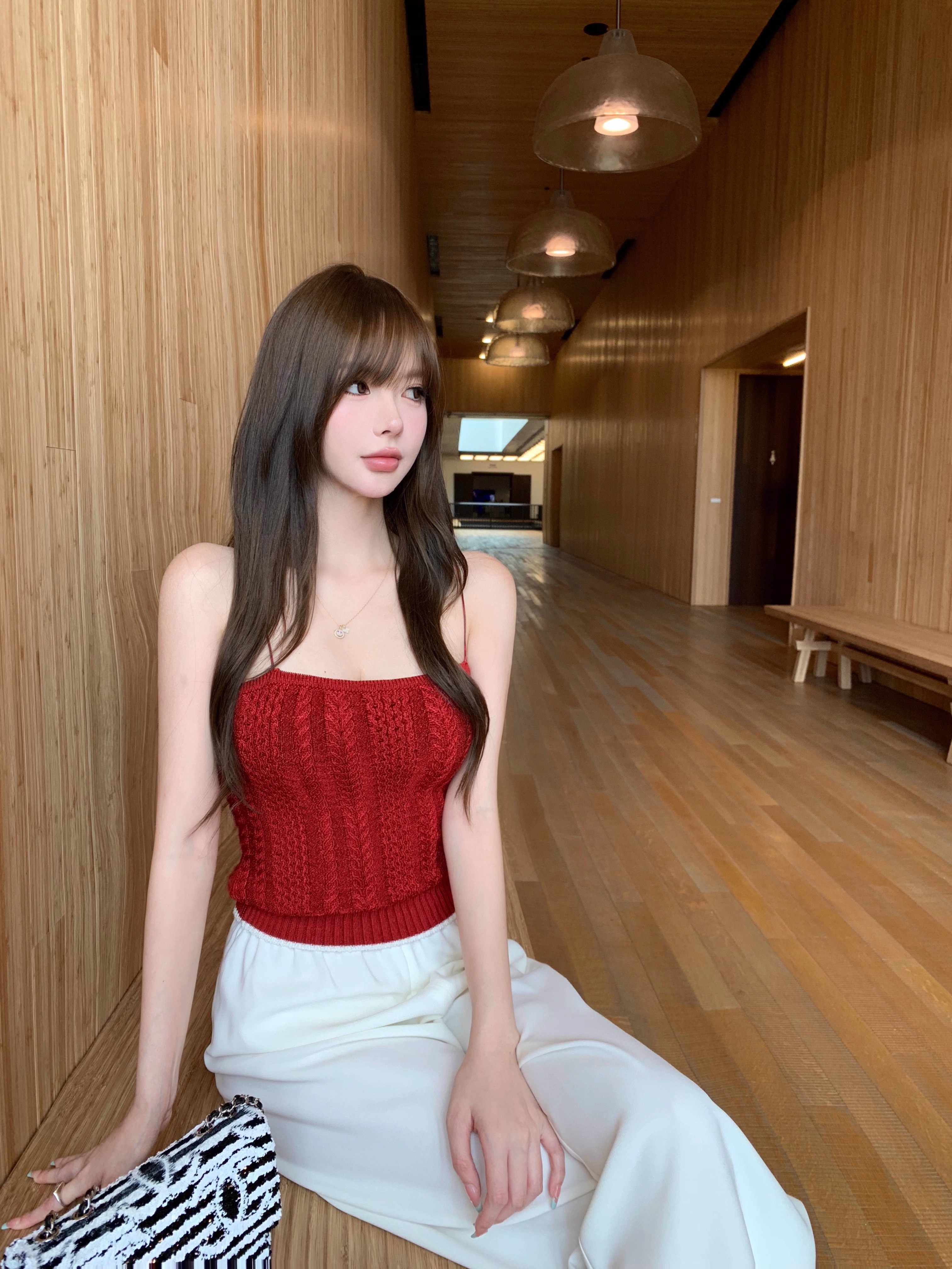 CHICYOU Lux series Twist texture slimming vest versatile casual summer knitted suspender top