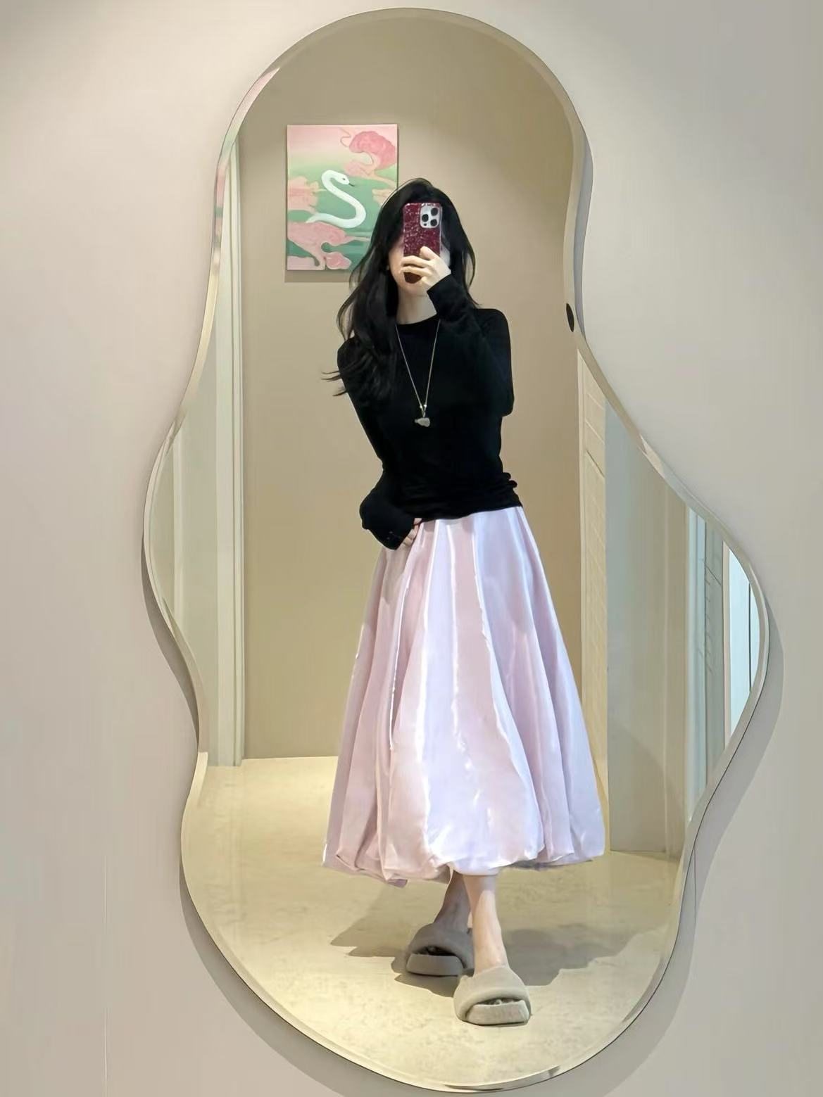 絕美大DARAROSE超仙氣質2025甜美流光溢彩淺紫色中長款半身裙