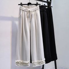 原版做工2025春款寬鬆顯瘦木耳邊闊腿褲子女高腰垂感直筒休閒褲