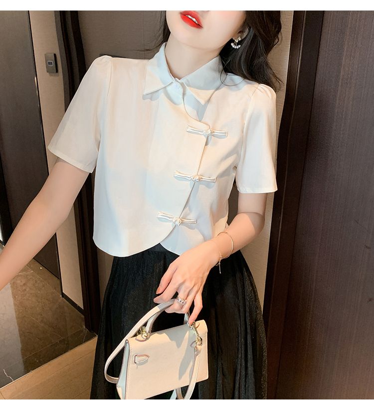 Puff sleeves new Chinese retro and improved Hanfu shirt for women short sleeves short fashion slim button top