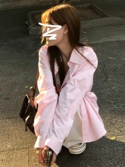 粉色法式長袖防曬襯衫外套女開春穿搭2025新款襯衣高級感春秋上衣