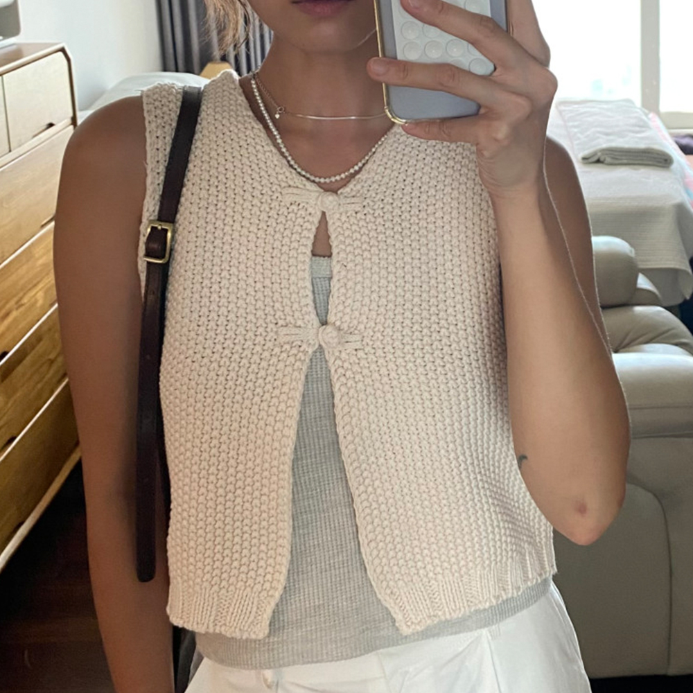 Large size original new Chinese solid color sweater button Korean version lazy style knitted vest outside cardigan top for women