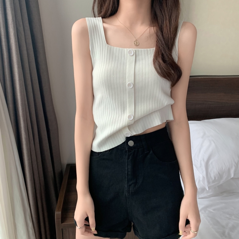 Spring new green and cool silk suspender for women with outside and inside bottoming shirt sleeveless short top