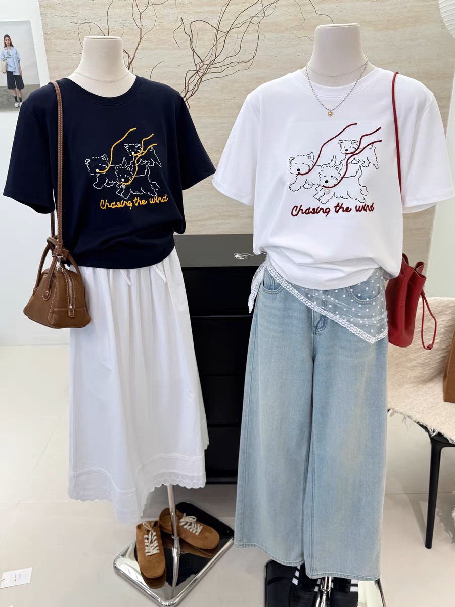 200g combed and tight spun in 2025, pure cotton back bag strip, spring and summer loose shoulder printed short-sleeved T-shirt