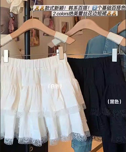 Fresh Korean super fairy puffy skirt A-line skirt for women in spring new high-waisted slim lace cake skirt