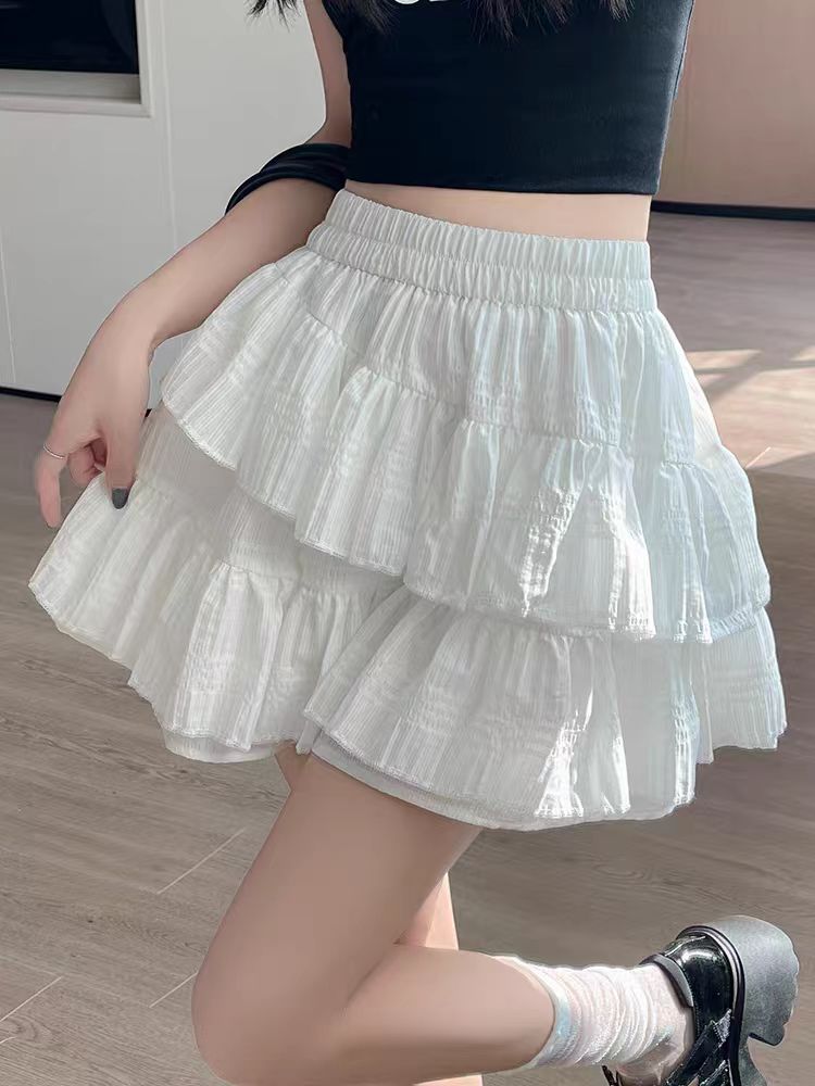 White cake skirt for women in summer ballet style puffy skirt for small high waisted a-line skirt
