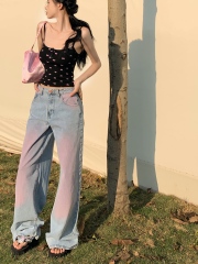 Real shot!  Blush jeans for women loose slim casual straight trousers wide-leg pants trendy