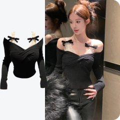 莫代爾人棉假兩件蕾絲打底衫長袖T恤女秋季純欲上衣