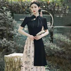 兩件套+里布新中式國風不規則開叉連衣裙高腰半身裙時尚套裝