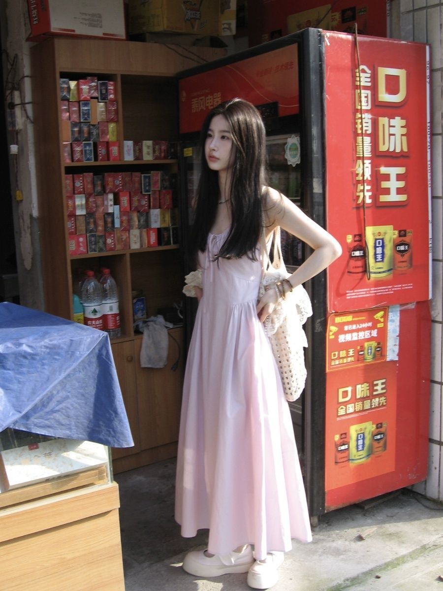 Gentle style purple pleated suspender dress for women in summer new fairy slim waist-hugging A-line skirt long skirt