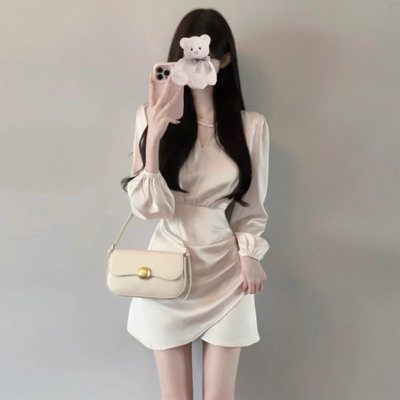 秋季法式桔梗溫柔風小個子氣質高級感御姐風收腰顯瘦絕美連衣裙子